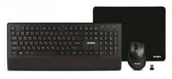 Wireless Keyboard & Mouse & Mouse Pad SVEN KB-C3800W, Multimedia, Palm rest,2.4Ghz, 1xAA/1xAA, Black