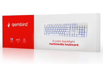 Keyboard Gembird KB-UML3-01, Slimline, Silent, Fn key, 3-color backlight, White, USB