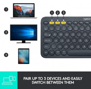 Wireless Keyboard Logitech K380 Multi-Device, Compact, Slim, Low-profile, Quiet typing, F-keys, 2xAA