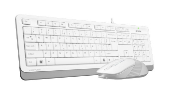 Keyboard & Mouse A4Tech F1010, Laser Engraving, Splash Proof, 1600 dpi, 4 buttons, White/Grey, USB