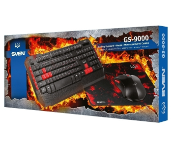 Gaming Keyboard & Mouse & Mouse Pad SVEN GS-9000, Multimedia, Spill resistant, Black/Red, USB