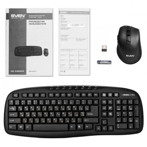 Wireless Keyboard & Mouse SVEN KB-C3600W, Multimedia,  Nano rec., 2.4GHz, 1xAA/2xAAA, Black