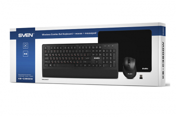Wireless Keyboard & Mouse & Mouse Pad SVEN KB-C3800W, Multimedia, Palm rest,2.4Ghz, 1xAA/1xAA, Black