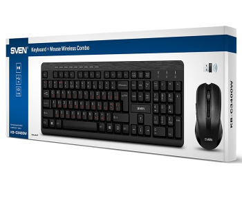 Wireless Keyboard & Mouse SVEN KB-C3400W, Multimedia, Nano rec., 2.4GHz, Black