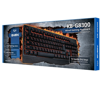 Gaming Keyboard SVEN KB-G8300, 3 colors backlight, WinLock, 12 Fn keys, Black, USB