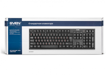 Keyboard SVEN Standard 304, Classic layout, Quiet, 1xUSB port, Black, USB + HUB