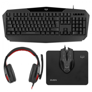 Gaming Keyboard & Mouse & Mouse Pad & Headset SVEN GS-4300, Black, USB/3.5mm