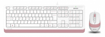 Keyboard & Mouse A4Tech F1010, Laser Engraving, Splash Proof, 1600 dpi, 4 buttons, White/Pink, USB