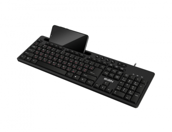 Keyboard SVEN KB-S302, Multimedia, Tray for smartphone, Black, USB