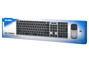 Wireless Keyboard & Mouse SVEN KB-C3000W, Silent, Low profile, 12 Fn keys, 2.4 GHz, 2xAAA/1xAA