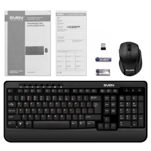 Wireless Keyboard & Mouse SVEN Comfort 3500, Multimedia, Nano rec., 2.4GHz, 2xAAA/1xA, Black