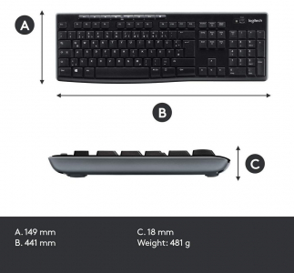 Wireless Keyboard & Mouse Logitech MK270, Media keys, Spill-resistant, 1000dpi, 3 buttons, 2xAAA/1xA