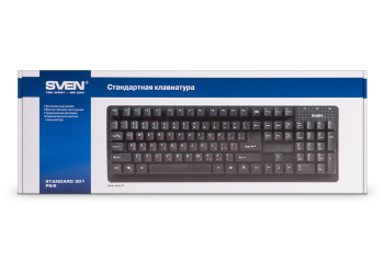 Keyboard SVEN Standard 301, Traditional layout, Splash proof, Calculator key, Black, USB+PS/2