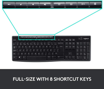 Wireless Keyboard & Mouse Logitech MK270, Media keys, Spill-resistant, 1000dpi, 3 buttons, 2xAAA/1xA