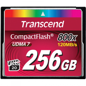 256GB  CompactFlash Card,  Hi-Speed  800X, Transcend "TS256GCF800" (R/W: 120/60MB/s)