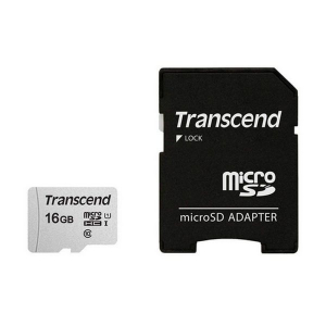 .16GB MicroSD (Class 10) UHS-I (U1),+SD adapter Transcend "TS16GUSD300S-A" (R/W:95/45MB/s)