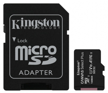 .64GB MicroSD (Class 10) UHS-I (U1) +SD adapter, Kingston Canvas Select+ "SDCS2/64GB" (R:100MB/s)