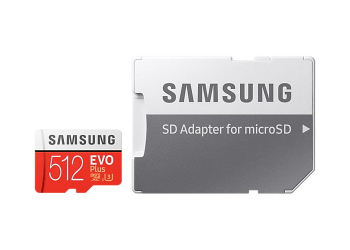 512GB MicroSD (Class 10) UHS-I (U3) +SD adapter, Samsung EVO Plus "MB-MC512HA" (R/W:100/90MB/s)