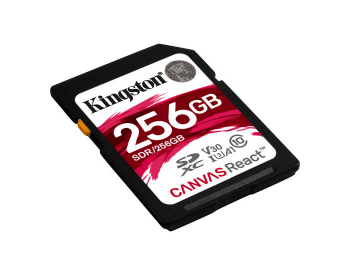 256GB  SDXC Card (Class 10) UHS-I , U3, Kingston Canvas React "SDR/256GB" (R/W:100/80MB/s)