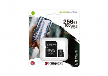 256GB MicroSD (Class 10) UHS-I (U3) +SD adapter, Kingston Canvas Select+ "SDCS2/256GB" (100/85MB/s)