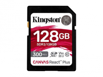 128GB  SDXC Card (Class 10) UHS-II , U3, Kingston Canvas React Plus "SDR2/128GB" (R/W:300/260MB/s)