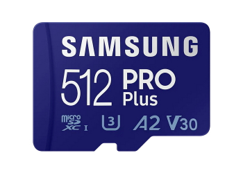 512GB MicroSD (Class 10) UHS-I (U3) +SD adapter, Samsung PRO Plus "MB-MD512KA" (R/W:160/120MB/s)