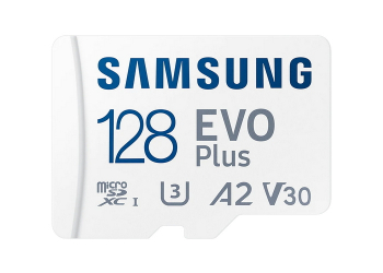 128GB MicroSD (Class 10) UHS-I (U3)+SD adapter, Samsung EVO Plus "MB-MC128KA" (R:130MB/s)