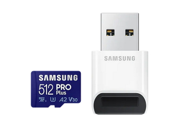 512GB MicroSD (Class 10) UHS-I (U3) +SD adapter, Samsung PRO Plus "MB-MD512KA" (R/W:160/120MB/s)