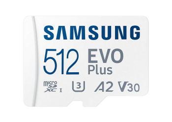 512GB MicroSD (Class 10) UHS-I (U3) +SD adapter, Samsung EVO Plus "MB-MC512KA" (R:130MB/s)