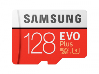 128GB MicroSD (Class 10) UHS-I (U3)+SD adapter, Samsung EVO Plus "MB-MC128KA" (R:130MB/s)