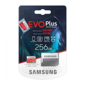 256GB MicroSD (Class 10) UHS-I (U3) +SD adapter, Samsung EVO Plus "MB-MC256HA" (R/W:100/90MB/s)