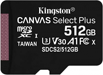 512GB  SDXC Card (Class 10) UHS-I , U3, Kingston Canvas Select Plus "SDS2/512GB" (R/W:100/85MB/s)