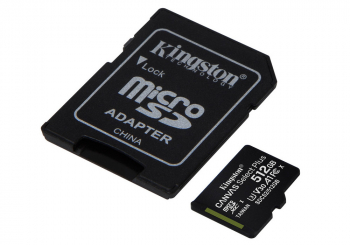 512GB MicroSD (Class 10) UHS-I (U3) +SD adapter, Kingston Canvas Select+ "SDCS2/512GB" (100/85MB/s)