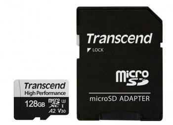 128GB MicroSD (Class 10) UHS-I (U3),+SD adapter, Transcend TS128GUSD340S (V30, A2, R/W:160/125MB/s)