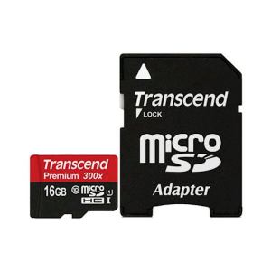 .16GB MicroSD (Class 10) UHS-I (U1) +SD adapter, Transcend "TS16GUSDU1" (R/W:60/16MB/s)