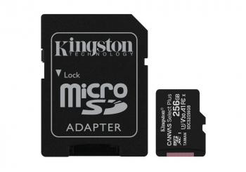 256GB MicroSD (Class 10) UHS-I (U3) +SD adapter, Kingston Canvas Select+ "SDCS2/256GB" (100/85MB/s)