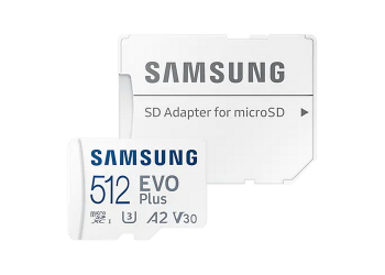 512GB MicroSD (Class 10) UHS-I (U3) +SD adapter, Samsung EVO Plus "MB-MC512KA" (R:130MB/s)