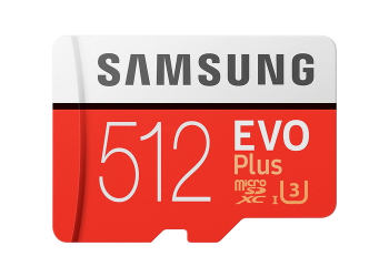 512GB MicroSD (Class 10) UHS-I (U3) +SD adapter, Samsung EVO Plus "MB-MC512HA" (R/W:100/90MB/s)