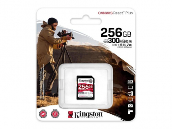 256GB  SDXC Card (Class 10) UHS-II , U3, Kingston Canvas React Plus "SDR2/256GB" (R/W:300/260MB/s)