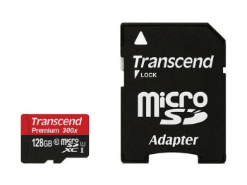 128GB MicroSD (Class 10) UHS-I (U1) +SD adapter, Transcend "TS128GUSDU1" (R/W:95/45MB/s)