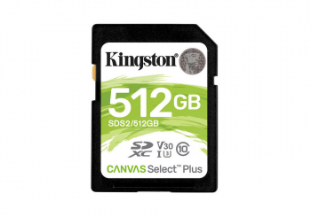 512GB  SDXC Card (Class 10) UHS-I , U3, Kingston Canvas Select Plus "SDS2/512GB" (R/W:100/85MB/s)