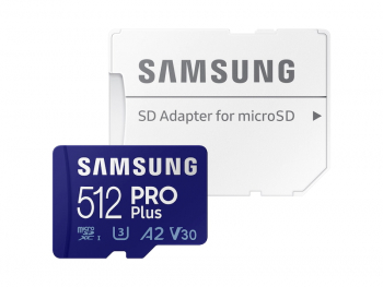 512GB MicroSD (Class 10) UHS-I (U3) +SD adapter, Samsung PRO Plus "MB-MD512KA" (R/W:160/120MB/s)