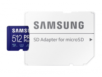 512GB MicroSD (Class 10) UHS-I (U3) +SD adapter, Samsung PRO Plus "MB-MD512KA" (R/W:160/120MB/s)