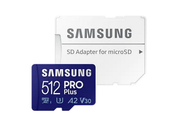 512GB MicroSD (Class 10) UHS-I (U3) +SD adapter, Samsung PRO Plus "MB-MD512KA" (R/W:160/120MB/s)