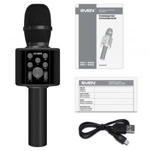 Karaoke Microphone  SVEN "MK-960", Black, Bluetooth, 6w, microSD, 1200mAh