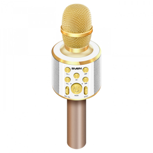 Karaoke Microphone  SVEN "MK-950", White/Gold, Bluetooth, 6w, microSD, 1200mAh