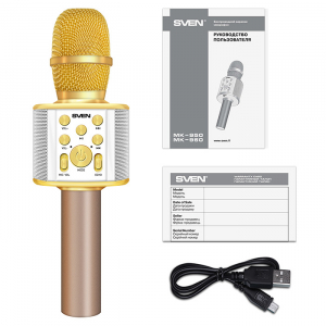 Karaoke Microphone  SVEN "MK-950", White/Gold, Bluetooth, 6w, microSD, 1200mAh