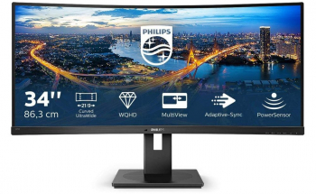 34" PHILIPS 345B1C, Black, VA-Curved, 3440x1440,100Hz,5ms,300cd,DCR80M:1,DP+HDMI+USB,KVM,Spkrs,Pivot