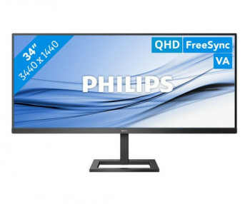 34" PHILIPS 345E2AE, Black, IPS, 3440x1440, 75Hz, FreeSync, 4ms, 300cd, MegaDCR, DP+HDMI, Spkrs