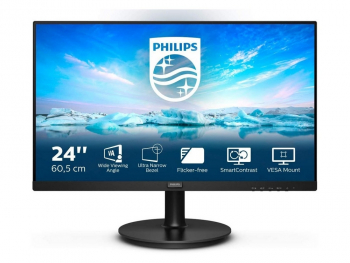 23.8" PHILIPS 242V8LA, Black, VA, 1920x1080, 75Hz, FreeSync,4ms,250cd,MegaDCR,D-Sub+HDMI+DP,Spkrs